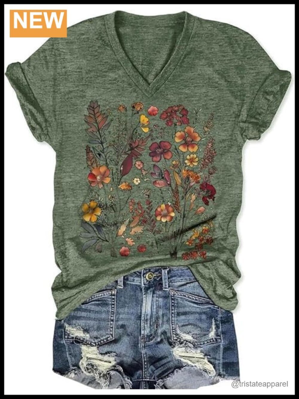 Vintage Boho Wildflower V-Neck Short Sleeve T-Shirt